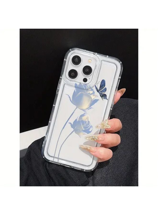 Transparent Phone Case Compatible with iPhone 15 Pro Blue Butterfly Protective Cover - Image 3